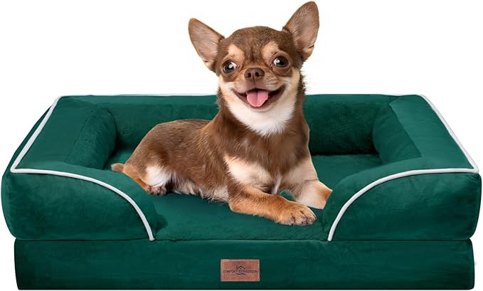 Comfort Expression Orthopedic Dog Bed for Small Dogs 24x16 Inch, Waterproof Supportive Egg Crate Foam Small Pet Bed with Removable Bolsters, Dog Couch with Washable Cover & Non-Slip Bottom, Emerald