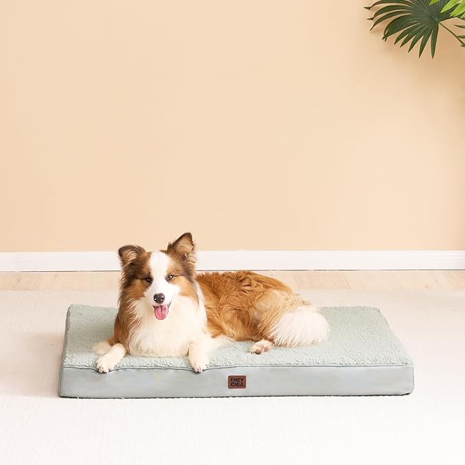 EHEYCIGA Orthopedic Dog Beds for Large Dogs with Removable Washable Cover for Crate, Greyish Green, 35x23