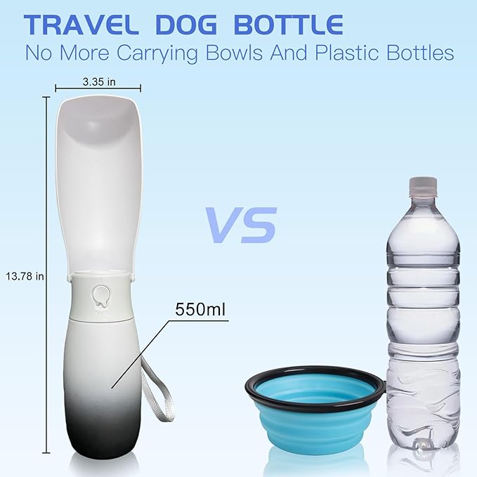 Foldable Portable Dog Water Bottle, Food Grade Plastic Dog Water Bowl Dispenser, High-Temperature Resistant Dog Accessories for Outdoor, Travel Gifts for Dogs(19Oz, Black&White)
