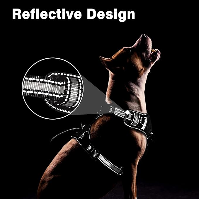 WINSEE Service Dog Vest No Pull Dog Harness with 7 Dog Patches, Reflective Pet Harness with Durable Soft Padded Handle for Training Small, Medium, Large, and Extra-Large Dogs (Medium, Black)