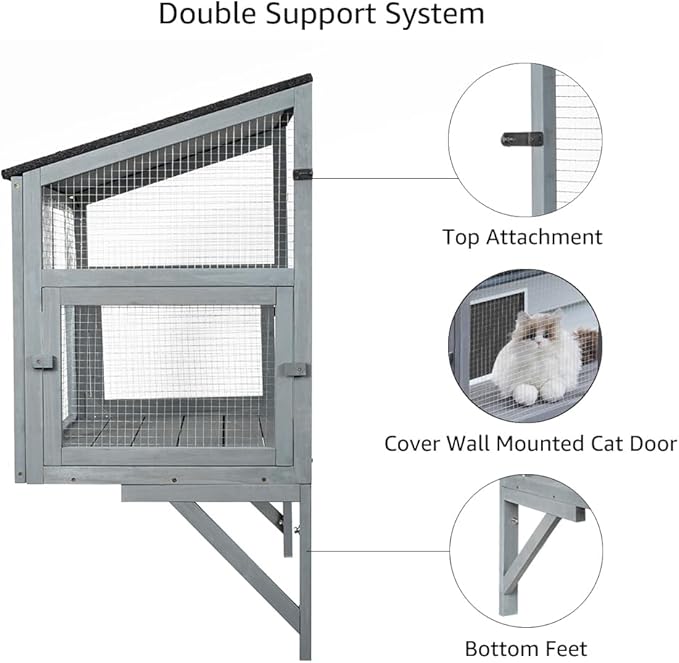 beeNbkks Cat Catio, Window Box Enclosure for Indoor Cats, Wooden Window Perch House, Expandable for Multi Kittens, Secure Comfortable Outdoor Haven for Pets, All Weather Use, Nature Friendly Design