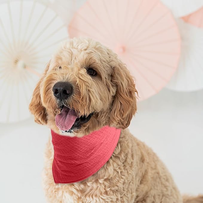 Pet's Cotton Bandanas with Adustable Button for Medium Dog Solid Color Dogs Scarf,WineRed,Medium