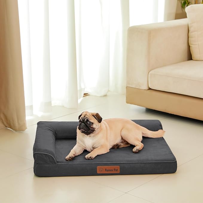 Orthopedic Dog Bed Medium Size Dog, Memory Foam Pet Bed for Small and Medium Dogs, Removable and Washable Microsuede Cover, TPU Waterproof Liner, Nonskid Bottom, 35x23x6 Inches, Dark Grey
