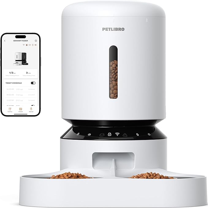 PETLIBRO 5L Automatic Cat Feeder for 2 Cats, 5G&2.4G Wi-Fi Programmable Cat Food Dispenser with Dual Stainless Steel Bowls, Airtight Lock Fresh Technology, Low Food Sensor