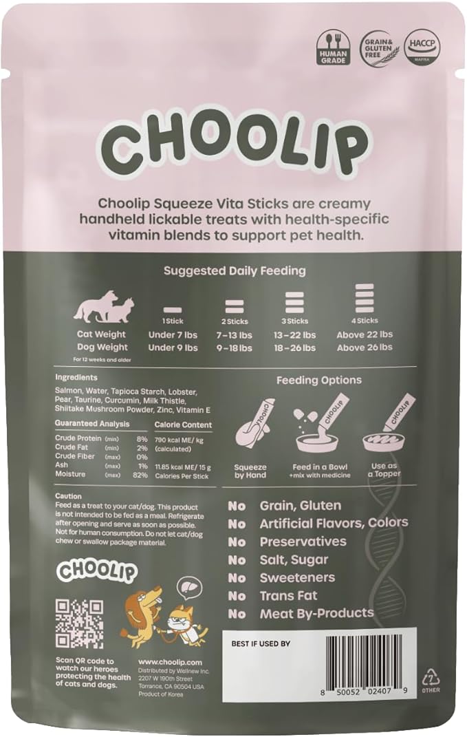 Choolip 2-Pack | Squeeze Vita Stick Lickable Treats for Dogs & Cats. 7 Liver Support Sticks with Essential multivitamins. Soft and Tasty Paste for All Life Stages, Supporting Liver Health