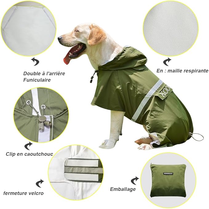Pet Large Dog Raincoat Apparel Poncho Waterproof for Medium Large Sized for Dog Raincoat Clothes Jacket (6XL, Green)