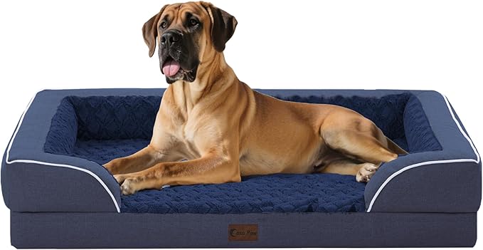 Orthopedic XXL Dog Beds, Waterproof Memory Foam Big Pet Bed for Extra Large Sized Dogs 53x42Inch, Non-Slip Bottom and Egg-Crate Foam Dog Couch Bed with Washable Removable Cover, Navy Blue