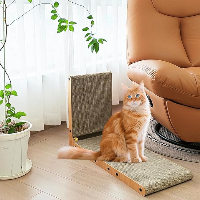 L Shape Cat Scratcher,Cardboard Cat Scratching with Ball Toy, Catnip, Wall Mounted Protecting Large Cat Scratcher Pad, Furniture Cat Scratch Pad for Indoor Cats (27.6 INCH)