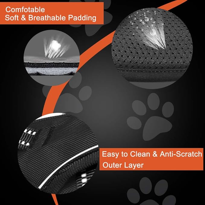 PHOEPET Reflective Dog Harness No Pull Large Breed Vest with 2 Metal Leash Attachment Hooks(L, Pink)