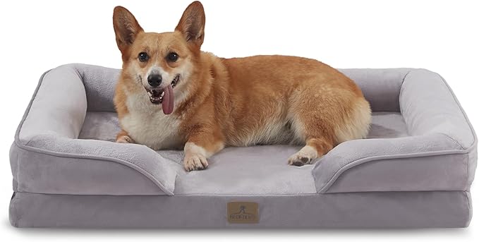 Bedfolks Orthopedic Dog Bed, Waterproof Dog Sofa Bed for Large Dogs, Egg Foam Pet Couch Bed with Removable Washable Cover and Nonslip Bottom, Light Grey
