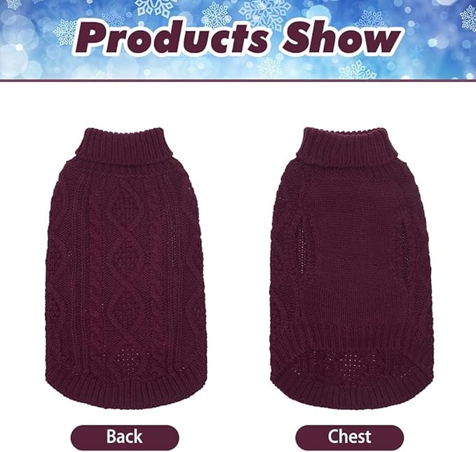 BINGPET Thermal Knitted Dog Sweater for Small Medium Large Dogs,Winter Dog Cat Coat Warm Sweartershirts Outfits,Classic Cable Knit Turtleneck Pullover Dog Jumper Coat Warm Sweartershirts