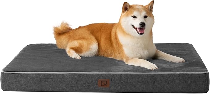 EHEYCIGA Waterproof Dog Bed Memory Foam 35x23, Orthopedic Dog Beds Mat for Large Dogs with Removable Cover, Dark Grey