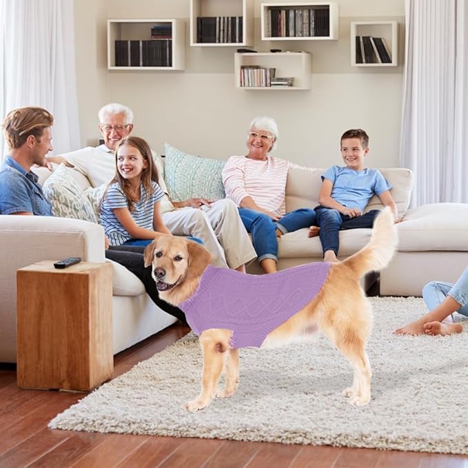 BINGPET Thermal Knitted Dog Sweater for Small Medium Large Dogs,Winter Dog Cat Coat Warm Sweartershirts Outfits,Classic Cable Knit Turtleneck Pullover Dog Jumper Coat Warm Sweartershirts