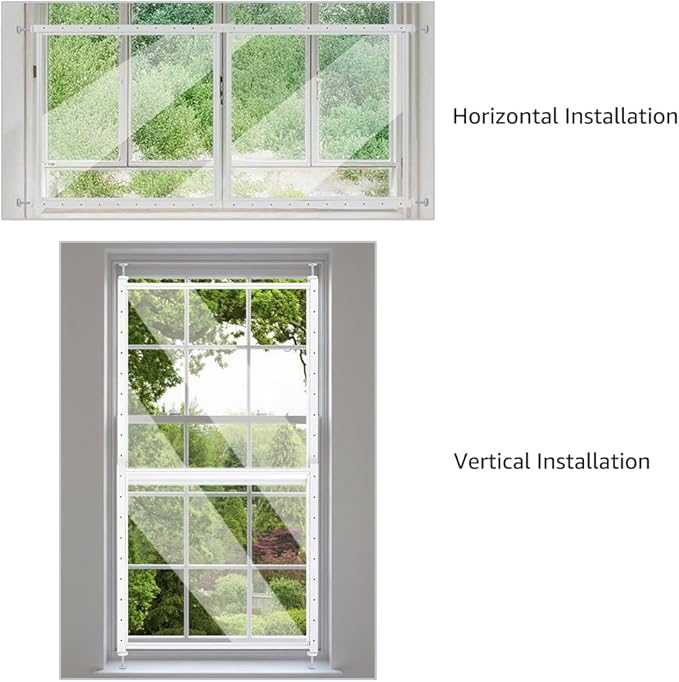 beeNbkks Pet Window Safety Guards, Clear Acrylic Safer Than Bars, Window Guards for Dogs Cats, Pressure Mounted Safety Pet Barrier with Metal Frame, Adjustable 32" to 62" Wide, 29" Tall, Indoor Use