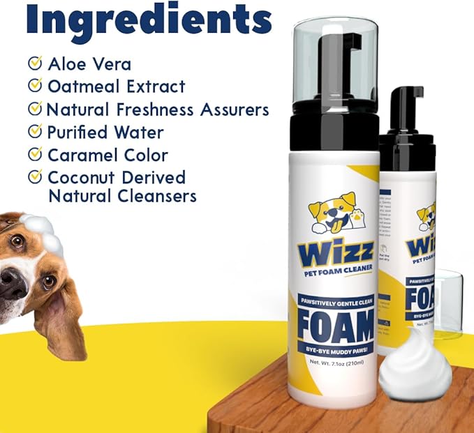 Muddy Mat® Wizz Dog Paw Foam – No-Rinse Pet Cleaner for Dogs Large & Small – Paw Dog Cleanser – Portable Grooming Solution – 7 fl oz