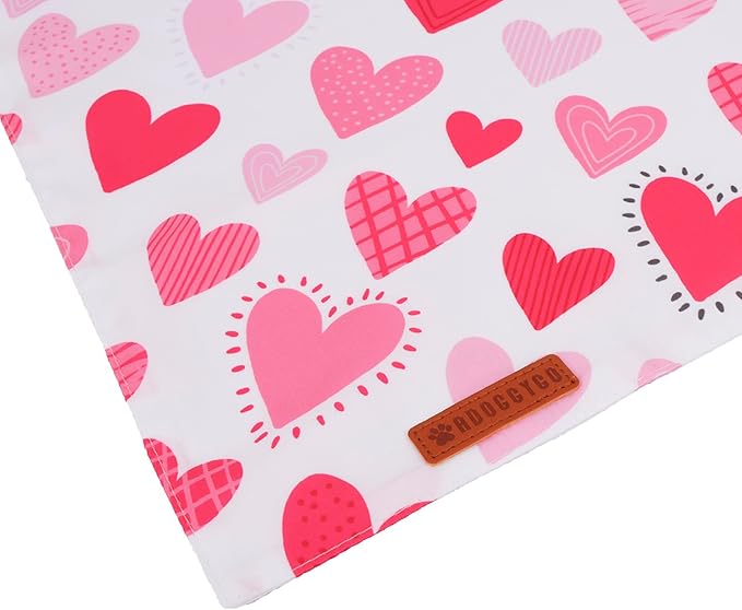 ADOGGYGO Valentine Dog Bandana, Colorful Heart Pet Scarf, Multi Size Offered, White Blue Valentine Heart Bandanas for Small Dogs (Small)