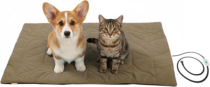 Dog Heating Pad (31"x20") - Waterproof Electric Heated Mat & Pet Bed for Indoor and Outdoor Use, Chew Resistant Cord, Machine Washable Cover with Wheat Pattern Quilting, for Cats and Pets