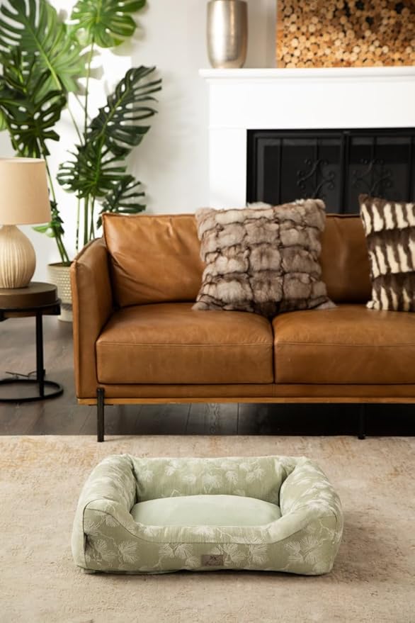 Furry's Paradise Cuddler Waterproof Bolster Pet Bed with Recycled Fibers and Non-Slip Bottom. (Blown Dandelions, Small)