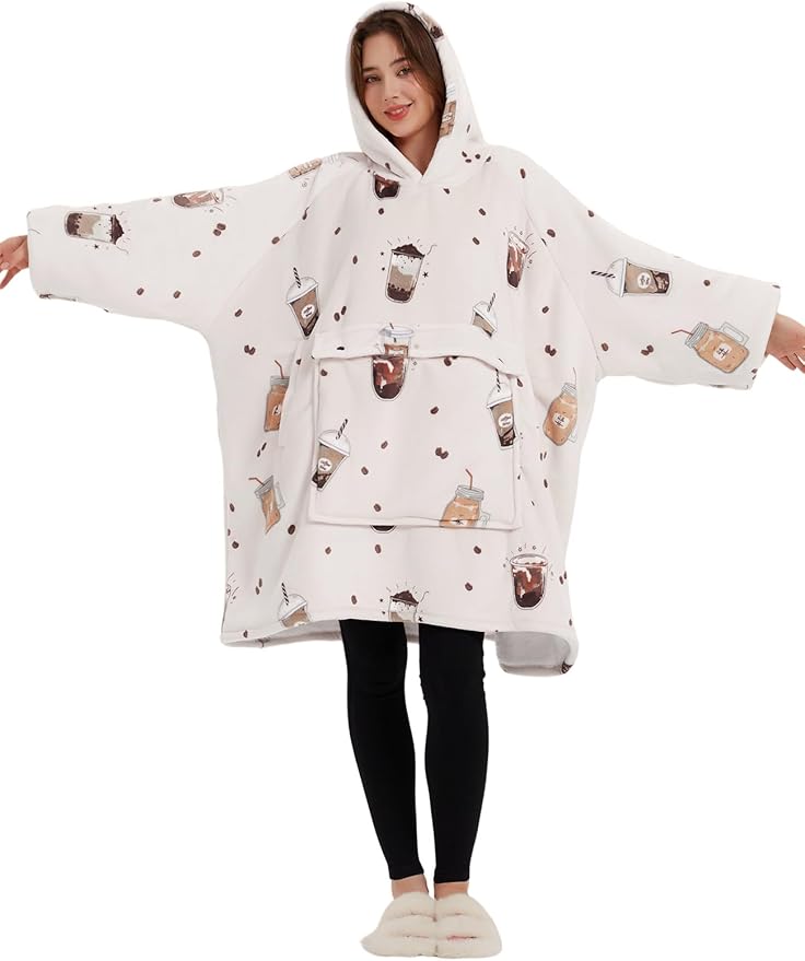 KFUBUO Wearable Blanket Hoodie for Adults Sherpa All Patterns Oversized Sweatshirt Blanket with Pocket