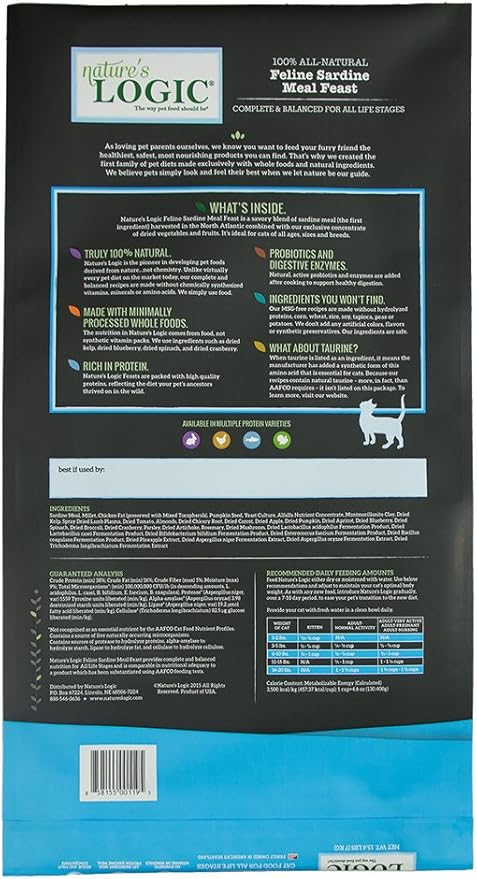 Nature's Logic Sardine Dry Cat Food (1 Pack), 15.4 lb