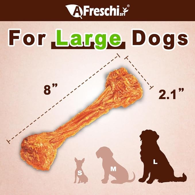 AFreschi Turkey Tendons for Dogs, USA-Sourced, Healthy Dog Treats, Rawhide-Free Puppy Chews, Long Lasting, All Natural, Hypoallergenic Dog Treats for Large Breeds, 2 Count Pack Bone (L)