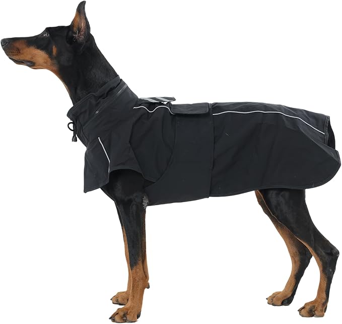 Dog Raincoat for Extra Large Dogs with Hood, Waterproof Dog Rain Jacket with Leash Hole, Reflect Strips, Ideal for Rain, Snow, Windy Weather & Outdoor Walks, Camping, Hiking - Black XXXXL