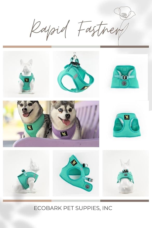 EcoBark Dog Harness - Luxury Step in Mesh Dog Harness in Mint Turquoise - Soft & Secure Dog Halter Vest Wrap