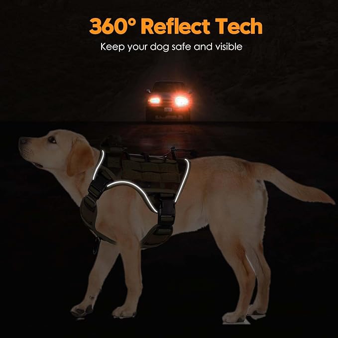 Heavy-Duty Tactical Dog Harness for Large Dogs, No Pull Adjustable Reflective Pet Vest with Molle System, K9 Military-Grade Control for Service Training, Outdoor & 10+ Breeds, Green Camo, Small