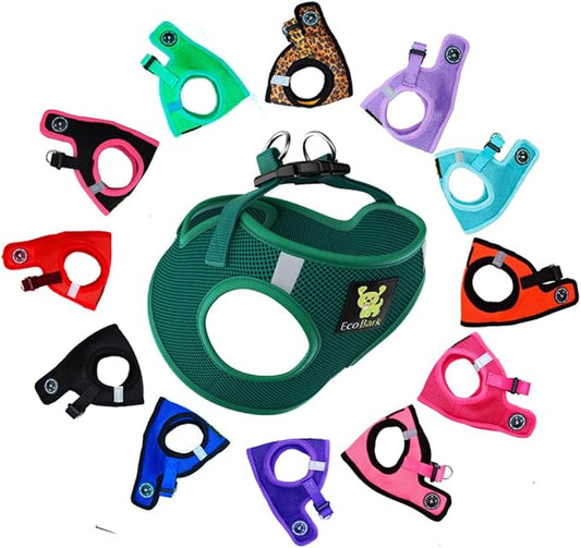 EcoBark Teacup Dog Harness - Luxury Step in Mesh Dog Harness in Forest Green - Soft & Secure Body Halter Vest