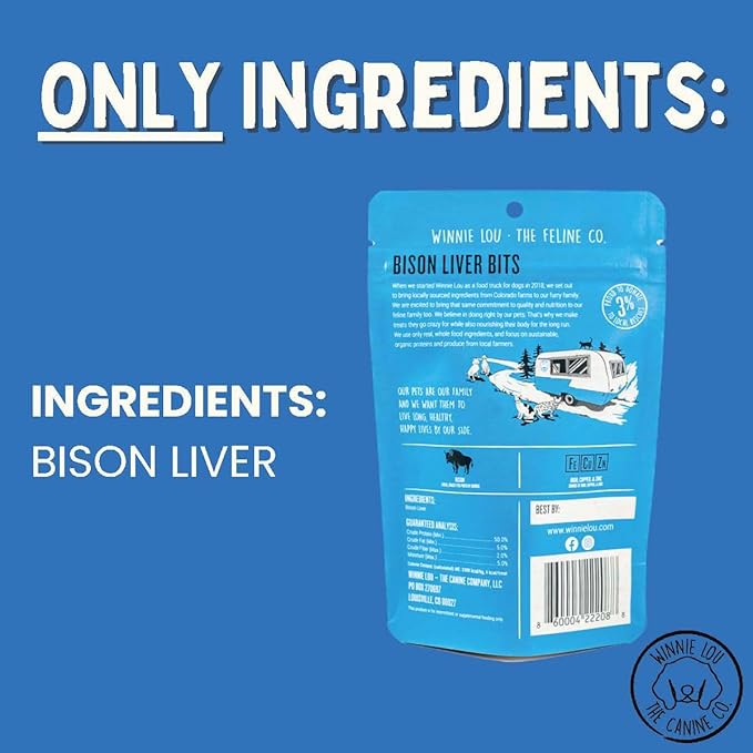 Winnie Lou The Canine Co. Grass-Fed Bison Liver Bits Cat Treats (Pack of 3) - Single Ingredient, High Protein Cat Food Snacks, Grain Free & Made in USA, with Taurine, Iron & Zinc for Healthy Cats