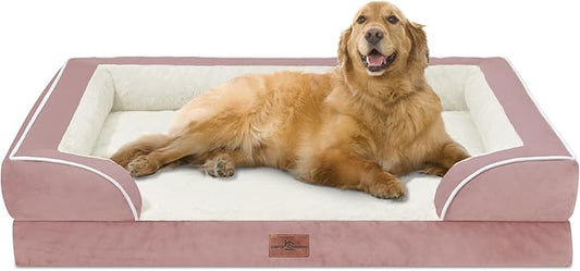 Comfort Expression Orthopedic Dog Bed for Extra Large Dogs 42x30 Inch, Waterproof Supportive Egg Crate Foam XL Pet Bed with Removable Bolsters, Dog Couch with Washable Cover & Non-Slip Bottom, Pink