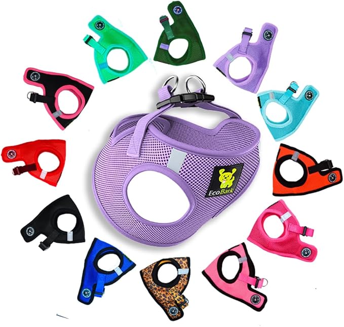 EcoBark Small Dog Harness - Step in Reflective Soft Luxury Mesh Ultra Padded Harness for Puppies, Toy Breeds, and Small Dogs - Comfortable & Secure Halter - Adjustable Pet Vest Wrap (Small, Lavender)