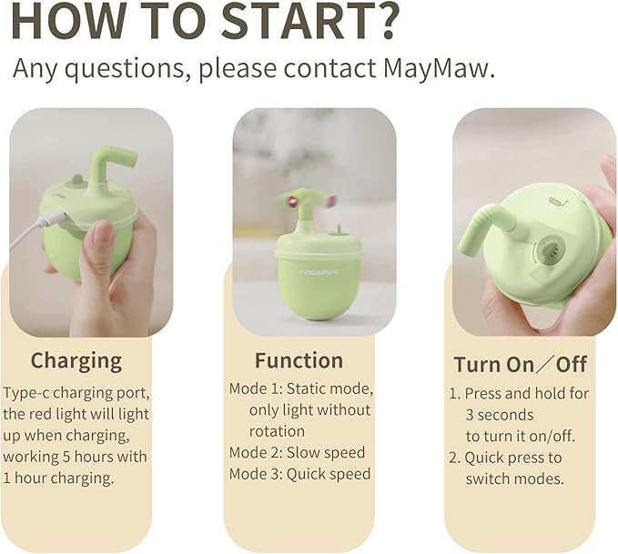 MayMaw Automatic Cat Laser Toy - 360° Self-Balancing Laser with 3 Adjustable Speeds & USB Rechargeable Interactive Toy for Bored Indoor Cats (Green)