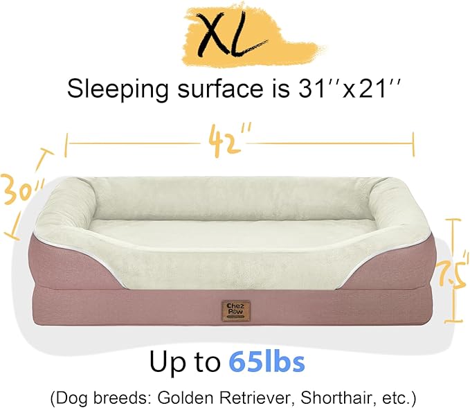Orthopedic Washable Large Dog Bed - Removable Orthopedic Foam Dog Beds with Bolsters Waterproof Large Dogs Bed and Non-Slip Bottom