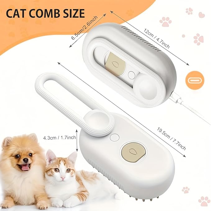 Pet Grooming Mist Brush – USB Rechargeable Deshedding & Massage Tool for Dogs & Cats