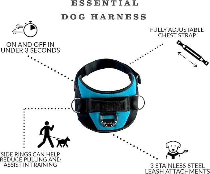 ShawnCo Essential Dog Harness, No-Pull Pet Vest with 3 Leash Clips, No Choke, Reflective, Adjustable and Padded, for Easy Walking and Training for Small, Medium and Large Dogs (Midnight, S)