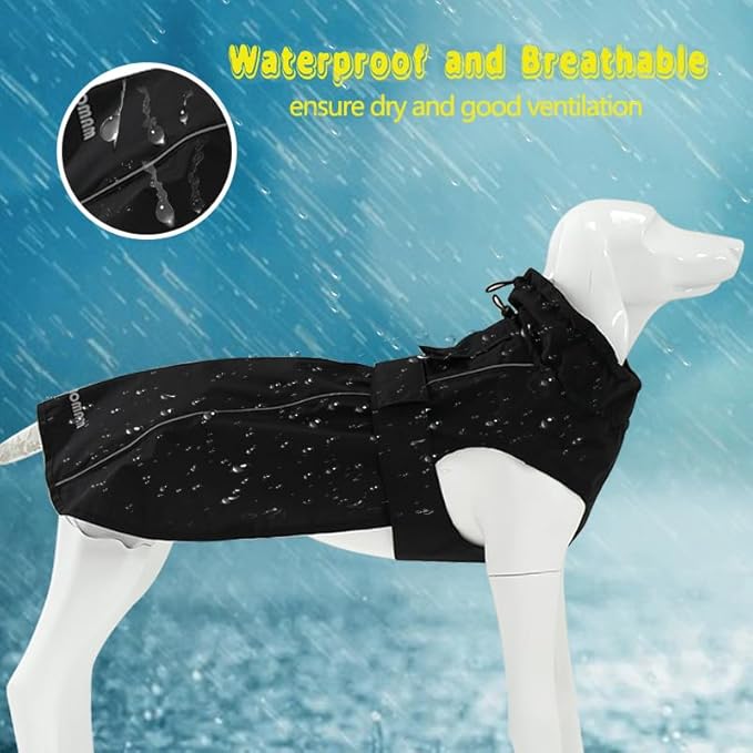 Adjustable Waterproof Dog Raincoat for Dogs,Lightweight Pet Rain Jacket Puppy Clothes with Reflective Strip for Small Medium Large Dogs (Black, Small)