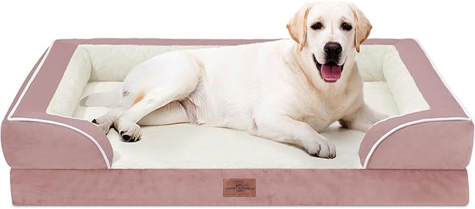 Comfort Expression Orthopedic Dog Bed for Extra Large Dogs 45x35 Inch, Waterproof Supportive Egg Crate Foam XL Pet Bed with Removable Bolsters, Dog Couch with Washable Cover & Non-Slip Bottom, Pink