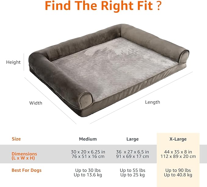 Amazon Basics Dog Bed with Cooling Gel Memory Foam, Pressure-Relief Support for Dogs up to 90lbs, Non-Slip Bottom, Machine Washable Cover, Extra Large Sized (44" x 35"), Taupe