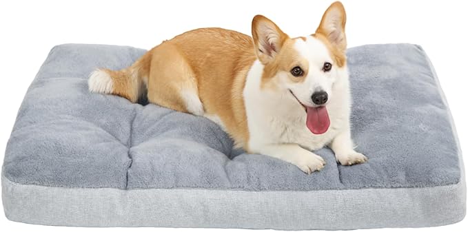 Washable Dog Bed for Medium Size Dog, Crate Bed Plush Pet Kennel Pad with Non-Slip Bottom, Pet Sleeping Mat, 29x18 Inch, Light Gray