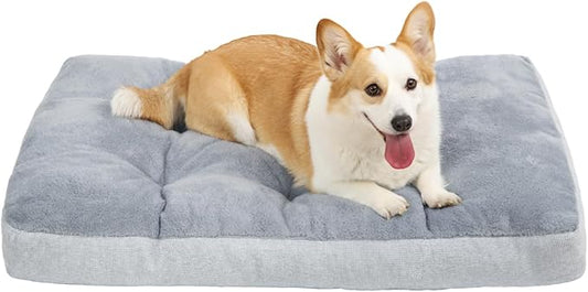 Washable Dog Bed for Medium Size Dog, Crate Bed Plush Pet Kennel Pad with Non-Slip Bottom, Pet Sleeping Mat, 29x18 Inch, Light Gray