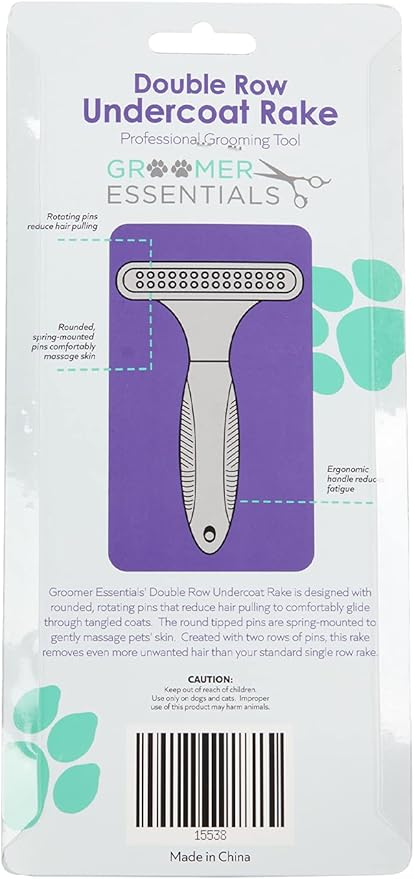 Dematting Brush for Dogs, Double Row Undercoat Fur Rake, Effective Deshedding Rake for Thick Coats, Professional Pet Grooming Tool