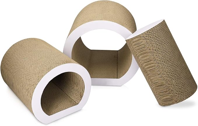 Navaris Cat Tunnel Scratcher Set (3-Pieces) - Corrugated Cardboard Paper Scratching Board Tubes and Roll Toy for Cats - Scratch, Lounge, Hide and Play
