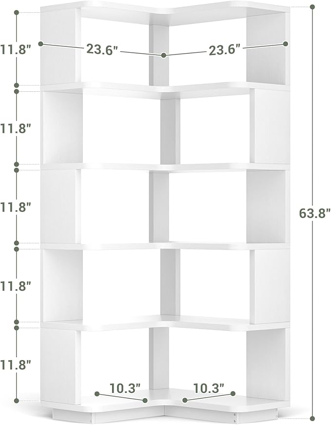 Armocity Corner Book Shelf - 6 Tier Corner Bookshelf Etagere Bookcase with Baffle, Freestanding L Shaped Display Shelf Stand for Home Office, Living Room, Bedroom, Kitchen, White