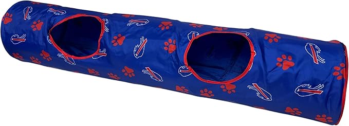 NFL Buffalo Bills Cat Tunnel Tube Toy with Plush Football Catnip and Feathers Collapsible Tunnel for Cats to Play, Peek and Hide, Sporty & Fun Cat Tunnel Toy with Team Logo All-Over Design!