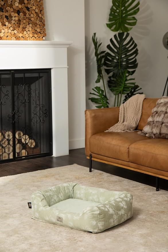 Furry's Paradise Cuddler Waterproof Bolster Pet Bed with Recycled Fibers and Non-Slip Bottom. (Blown Dandelions, Small)