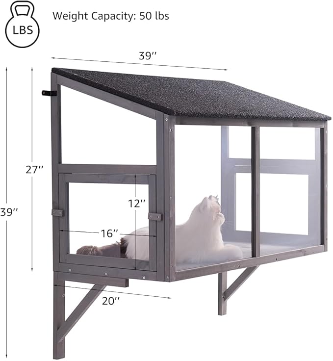 beeNbkks Prevent Conditioned Air Loss, Bug Proof Cat Catio, Window Cat House with Clear Acrylic Screens, Outdoor Enclosure for Indoor Pets, Expandable Wooden Perch, Safe Comfortable Haven for Pets