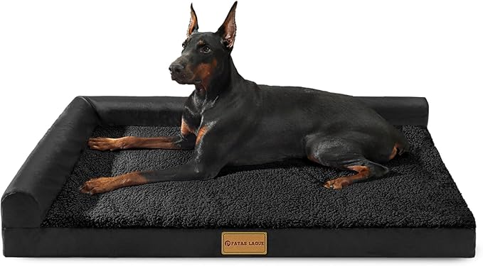 Patas Lague Orthopedic Dog Bed Large Sized Dog 36''X24'', Waterproof L Bolster Medium Pet Sofa Beds with Removable Washable Cover, Soft Comfortable Pet Couch Crate Mat with Nonskid Bottom, Black