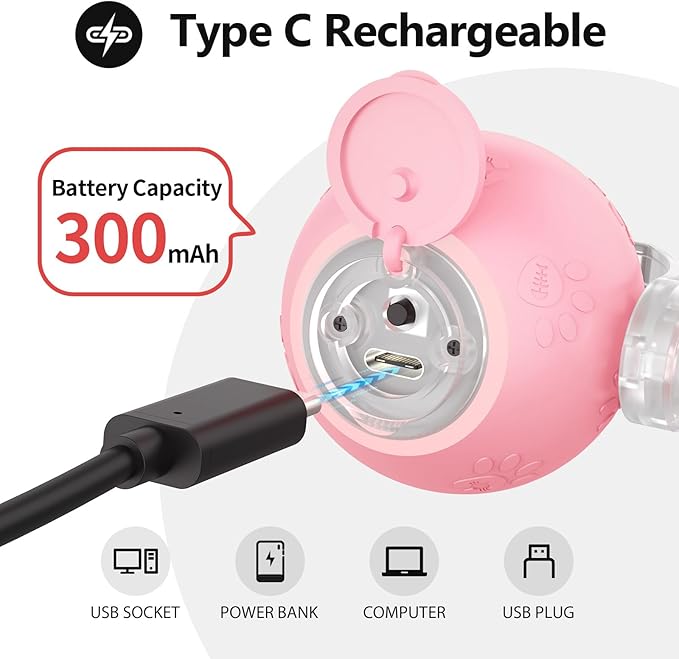 Interactive Cat Toys, Automatic Moving Cat Toys for Bored Indoor Adult Cats, Fast Rolling, Chirping & Motion-Activated Kitty Toys, Fun Gift for Cats with Speedy Tail 2.0, USB Rechargeable,Pink