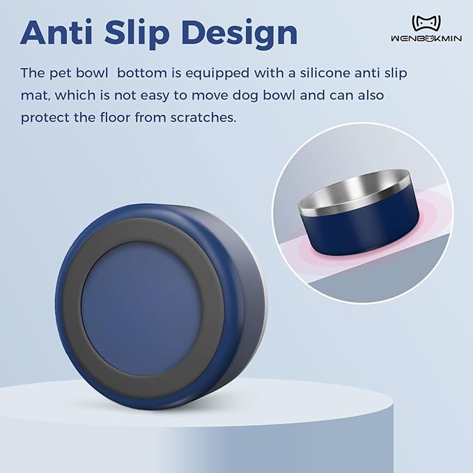 Dog Bowl, Stainless Steel Dog Food and Water Bowl with Non Slip Quiet Bottom, Easy to Clean, Dishwasher Safe, 40oz, Blue